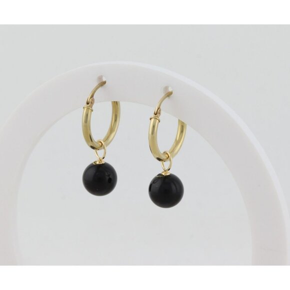 14k Yellow Gold Onyx Bead Earring Dangles or Jackets Only - for Your Own Hoops - Picture 3 of 7
